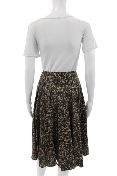 DKNY Women A-Line Flare Silk Floral Skirt Beige Size 6