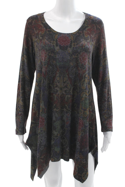 Soft Surroundings Womens Sweater Dress Dark Gray Paisley Long Sleeve Size S