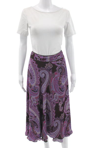 Ellen Tracy Womens A-Line Flare Skirt Black Paisley Cotton Knee Length Size 4