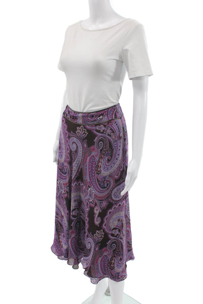 Ellen Tracy Womens A-Line Flare Skirt Black Paisley Cotton Knee Length Size 4