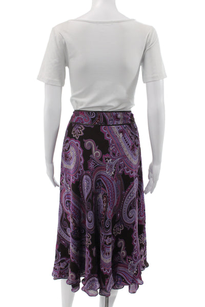 Ellen Tracy Womens A-Line Flare Skirt Black Paisley Cotton Knee Length Size 4
