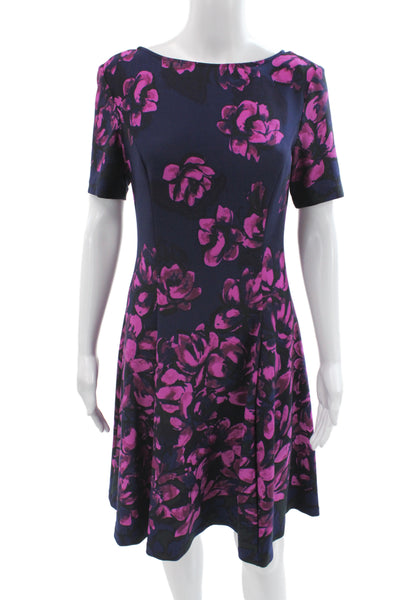 Donna Morgan Women Fit & Flare Floral Dark Blue Knee Length Dress Size 6