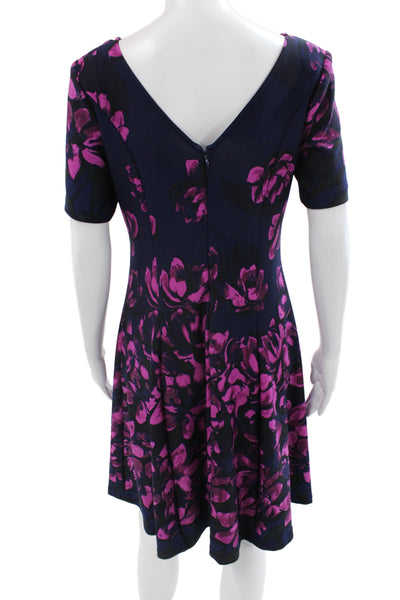 Donna Morgan Women Fit & Flare Floral Dark Blue Knee Length Dress Size 6