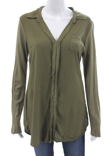 Splendid Women Tunic Button-Up Collared Rayon Long Sleeve Green Size M