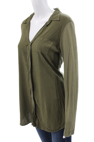 Splendid Women Tunic Button-Up Collared Rayon Long Sleeve Green Size M