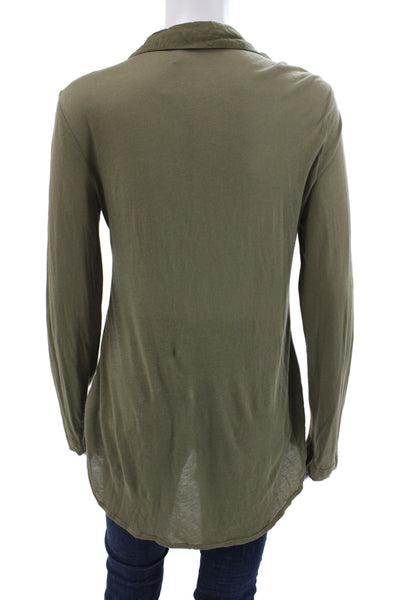 Splendid Women Tunic Button-Up Collared Rayon Long Sleeve Green Size M