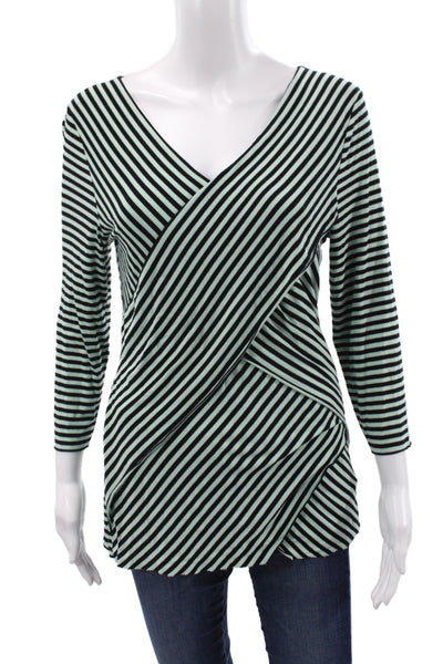 Vince Camuto Womens Tunic Blouse Black Striped V-Neck 3/4 Sleeve Size M