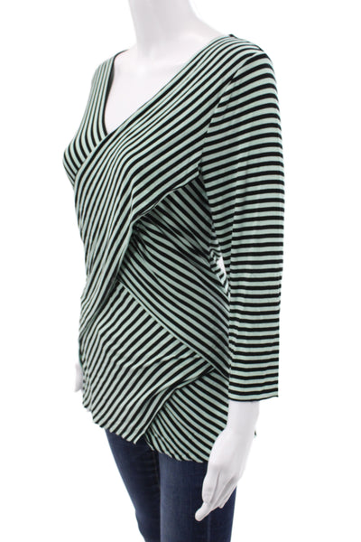 Vince Camuto Womens Tunic Blouse Black Striped V-Neck 3/4 Sleeve Size M