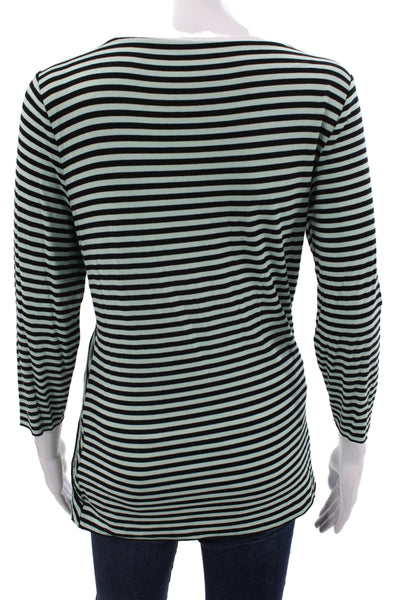Vince Camuto Womens Tunic Blouse Black Striped V-Neck 3/4 Sleeve Size M