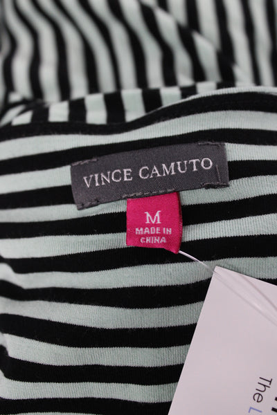 Vince Camuto Womens Tunic Blouse Black Striped V-Neck 3/4 Sleeve Size M