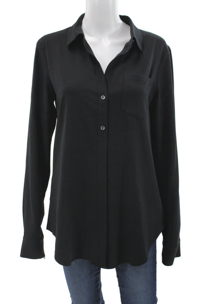 Theory Womens Black Collared Button Up Long Sleeve Blouse Polyester Size L