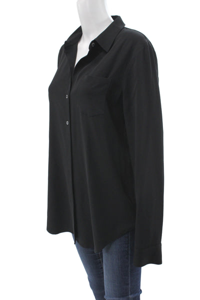 Theory Womens Black Collared Button Up Long Sleeve Blouse Polyester Size L