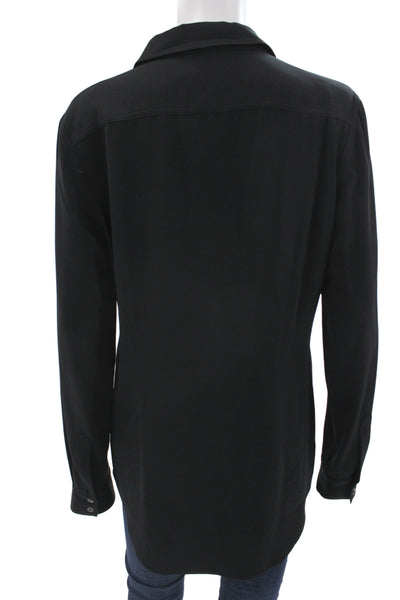 Theory Womens Black Collared Button Up Long Sleeve Blouse Polyester Size L