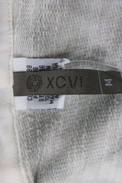 XCVI Women Full Zip Hoodie Gray Cotton V-Neck 3/4 Sleeve Drawstring Boho Size M