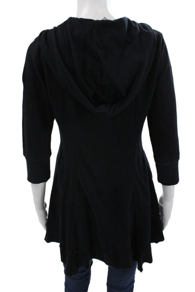 XCVI Women Full-Zip Hoodie Black Cotton Polyester 3/4 Sleeve Size M
