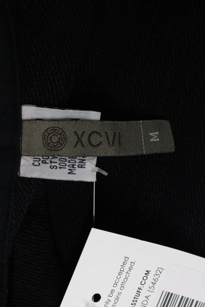 XCVI Women Full-Zip Hoodie Black Cotton Polyester 3/4 Sleeve Size M