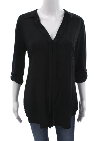 Splendid Women Tunic Blouse Black V-Neck 3/4 Sleeve Size M