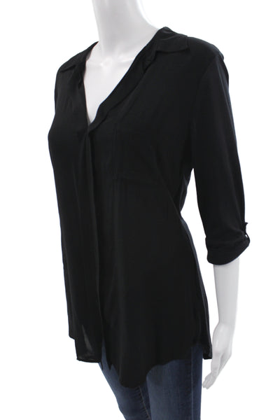 Splendid Women Tunic Blouse Black V-Neck 3/4 Sleeve Size M