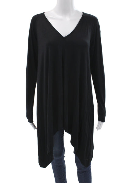9/15 Womens V Neck Black Tunic Top Long Sleeve Viscose Blend Size S