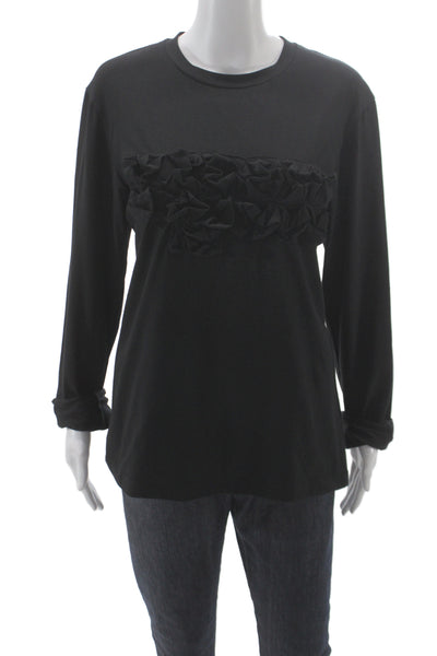 Meimeij Women Jersey T-Shirt Black Cotton Crew Neck Long Sleeve Size 42
