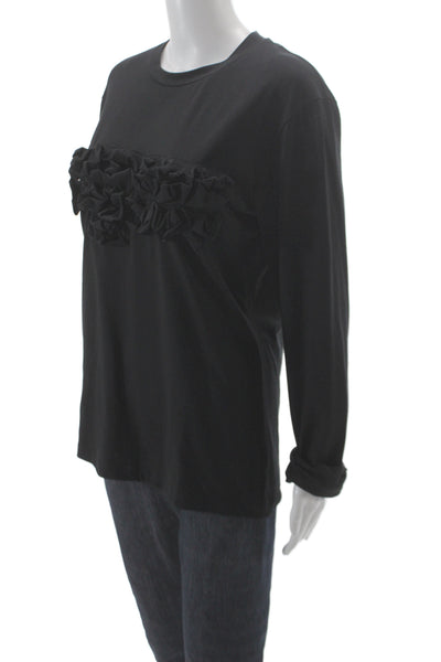 Meimeij Women Jersey T-Shirt Black Cotton Crew Neck Long Sleeve Size 42