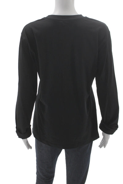 Meimeij Women Jersey T-Shirt Black Cotton Crew Neck Long Sleeve Size 42