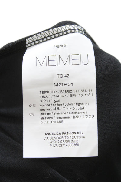 Meimeij Women Jersey T-Shirt Black Cotton Crew Neck Long Sleeve Size 42