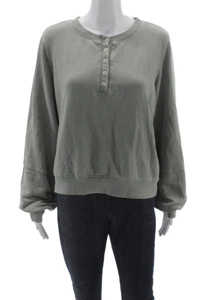 Z Supply Womens Henley Sweatshirt Gray Button Crew Neck Long Sleeve Size M