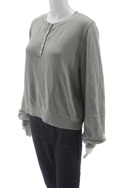 Z Supply Womens Henley Sweatshirt Gray Button Crew Neck Long Sleeve Size M