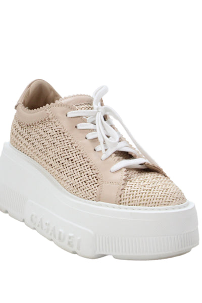 Casadei Women's Mesh Lace Up Platform  Sneakers Beige Size 10