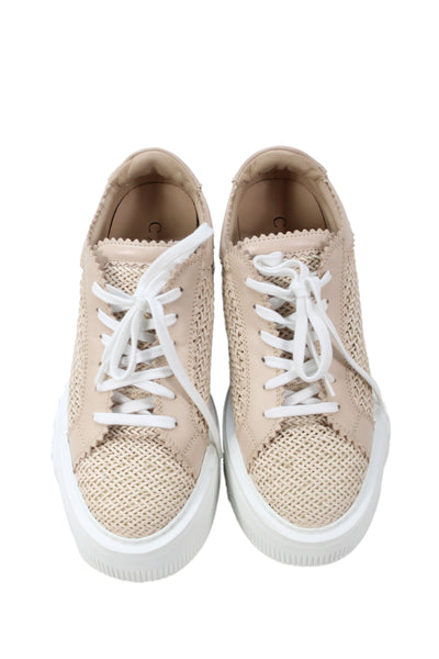 Casadei Women's Mesh Lace Up Platform  Sneakers Beige Size 10
