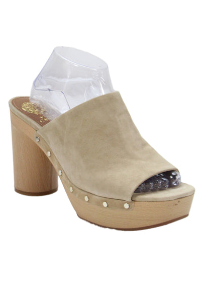 Vince Camuto Women's Open Toe Studs Platform Wood Heel Sandals Beige Size 10