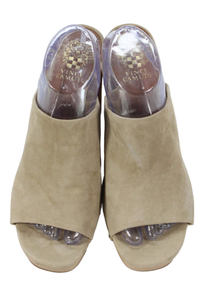 Vince Camuto Women's Open Toe Studs Platform Wood Heel Sandals Beige Size 10