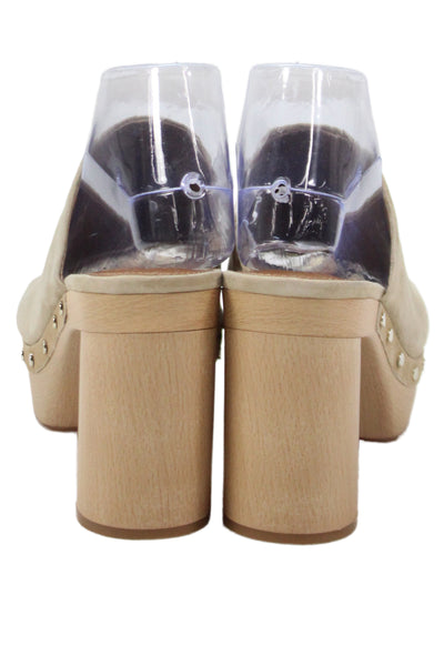 Vince Camuto Women's Open Toe Studs Platform Wood Heel Sandals Beige Size 10
