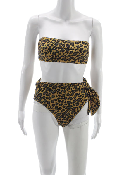 Zimmermann Women Animal Print Beige Bikini Set Polyester Spandex Size 4