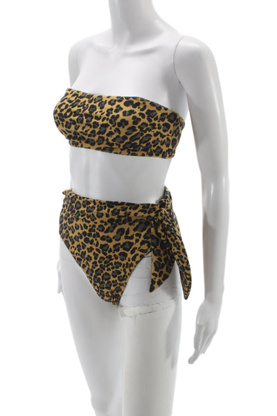 Zimmermann Women Animal Print Beige Bikini Set Polyester Spandex Size 4