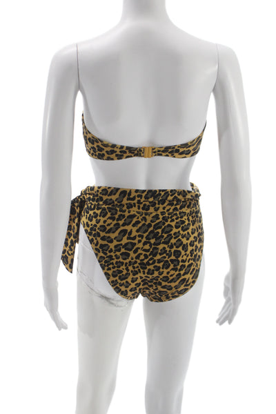 Zimmermann Women Animal Print Beige Bikini Set Polyester Spandex Size 4
