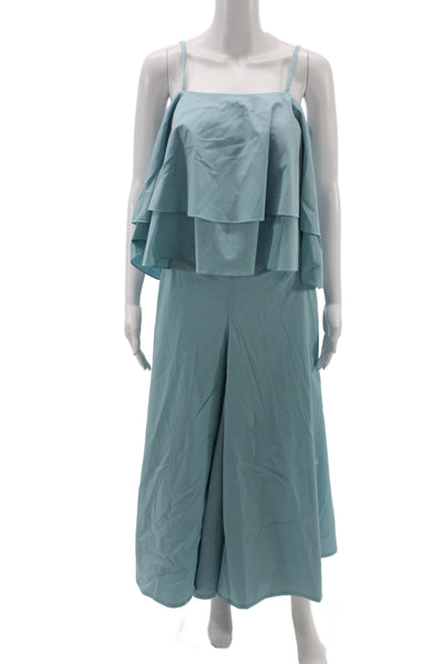 Lily by azzalia Women Light Blue Cotton Square Neck Sleeveless Jumpsuit Size M
