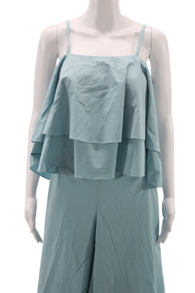Lily by azzalia Women Light Blue Cotton Square Neck Sleeveless Jumpsuit Size M