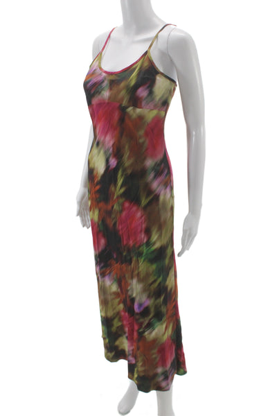 LNA Women Maxi Slip Dress Floral Green Sleeveless Rayon Size XS
