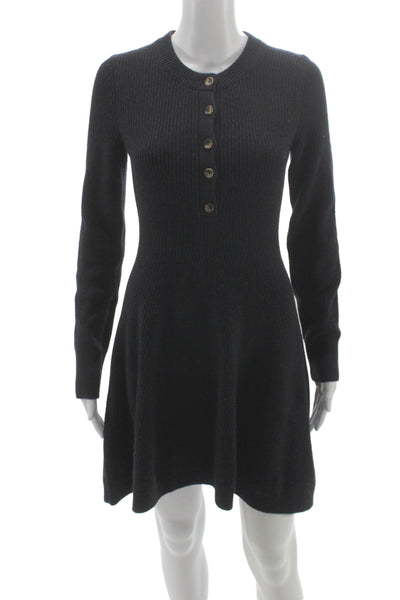 La Ligne Womens Fit & Flare Sweater Dress Black Merino Silk Cashmere Size XS