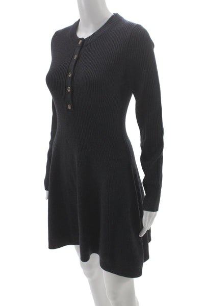 La Ligne Womens Fit & Flare Sweater Dress Black Merino Silk Cashmere Size XS