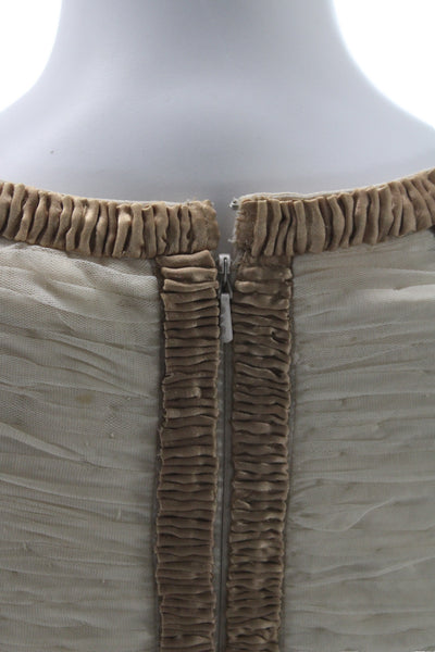 Rachel Gilbert Women Bodycon Mini Dress Beige Crew Neck Hook Eye Size 1