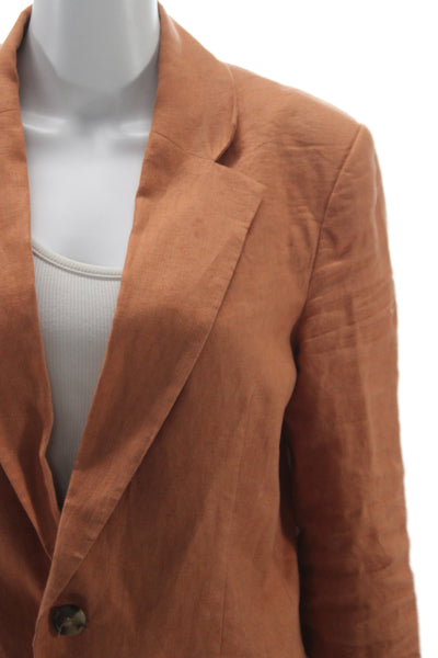 A.L.C. Women Linen Blazer Brown V-Neck Long Sleeve Button 36 Bust Size 6