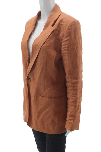 A.L.C. Women Linen Blazer Brown V-Neck Long Sleeve Button 36 Bust Size 6