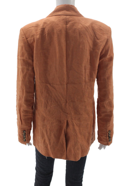 A.L.C. Women Linen Blazer Brown V-Neck Long Sleeve Button 36 Bust Size 6