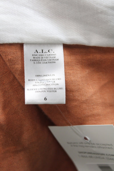 A.L.C. Women Linen Blazer Brown V-Neck Long Sleeve Button 36 Bust Size 6