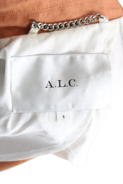A.L.C. Women Linen Blazer Brown V-Neck Long Sleeve Button 36 Bust Size 6
