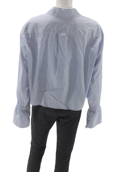 A.L.C. Womens Cropped Striped Button Up Blouse Light Blue Long Sleeve Size 6