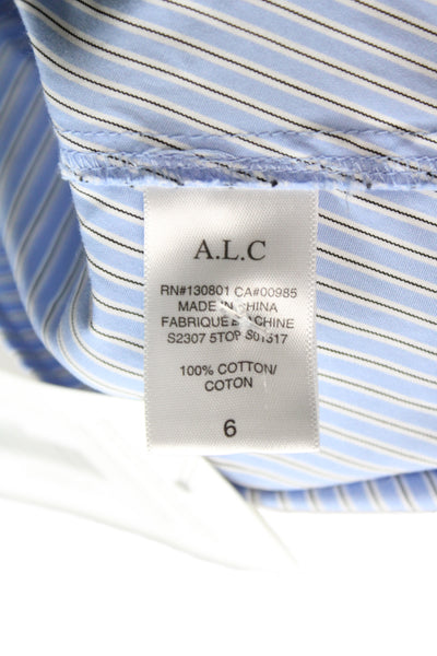 A.L.C. Womens Cropped Striped Button Up Blouse Light Blue Long Sleeve Size 6